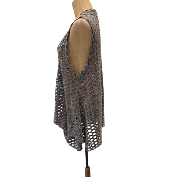 "NEON BUDDHA" Sleeveless Tunic Top Fishnet Gauze Beachy Ruched Across Front SZ M - Picture 3 of 10